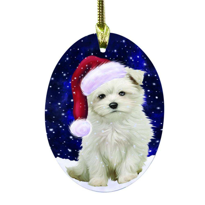 Let it Snow Christmas Holiday Maltese Dog Oval Glass Christmas Ornament OGOR48618