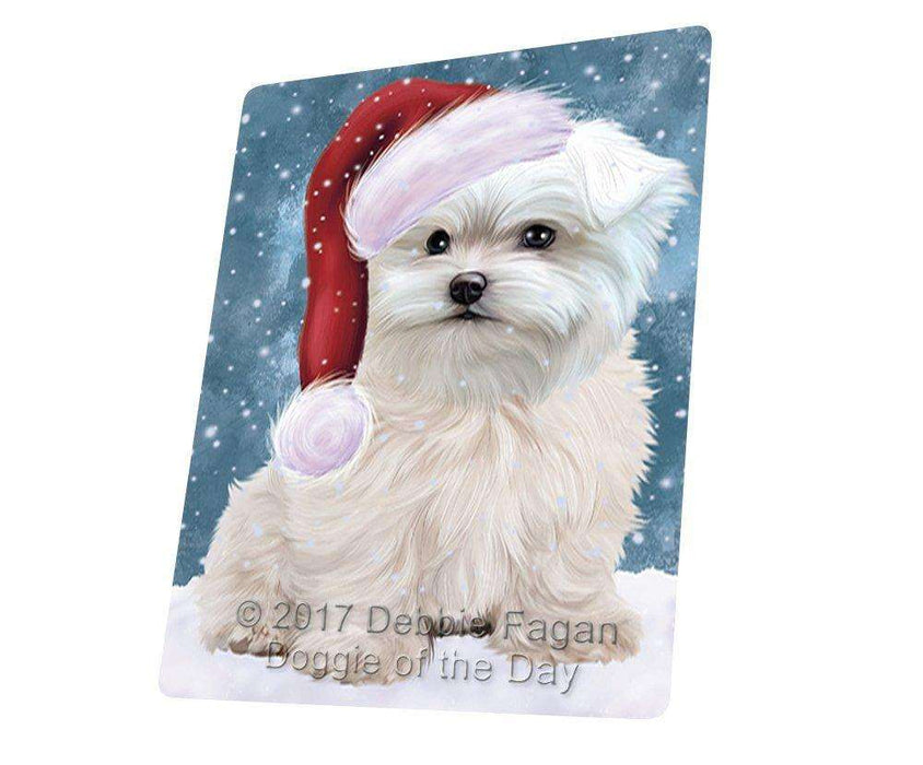 Let it Snow Christmas Holiday Maltese Dog Wearing Santa Hat Art Portrait Print Woven Throw Sherpa Plush Fleece Blanket