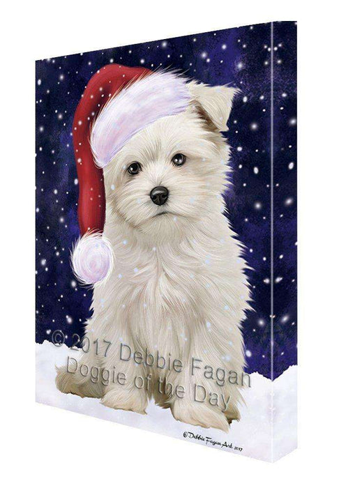 Let it Snow Christmas Holiday Maltese Dog Wearing Santa Hat Canvas Wall Art