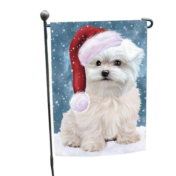 Let it Snow Christmas Holiday Maltese Dog Wearing Santa Hat Garden Flag
