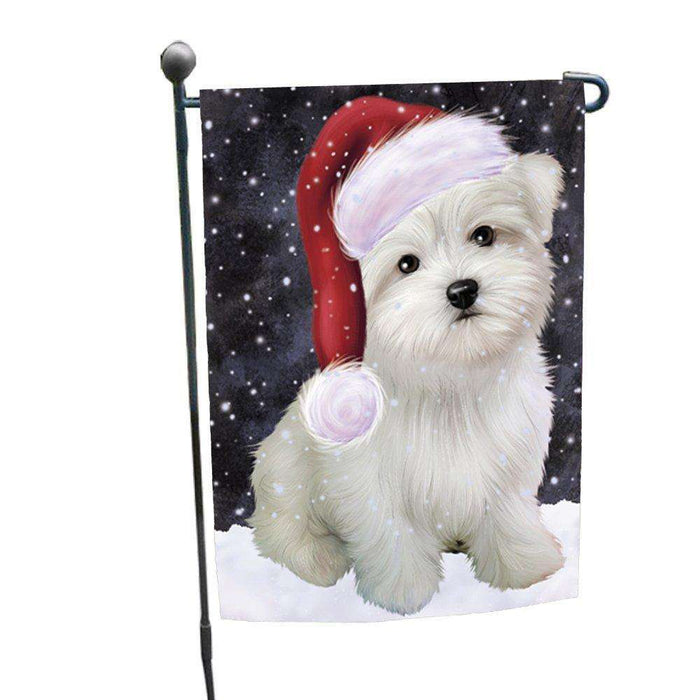 Let it Snow Christmas Holiday Maltese Dog Wearing Santa Hat Garden Flag
