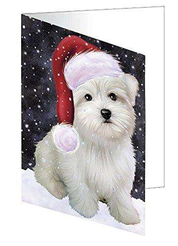 Let it Snow Christmas Holiday Maltese Dog Wearing Santa Hat Handmade Artwork Assorted Pets Greeting Cards and Note Cards with Envelopes for All Occasions and Holiday Seasons