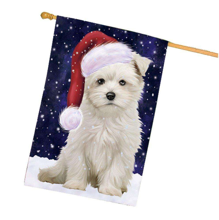 Let it Snow Christmas Holiday Maltese Dog Wearing Santa Hat House Flag