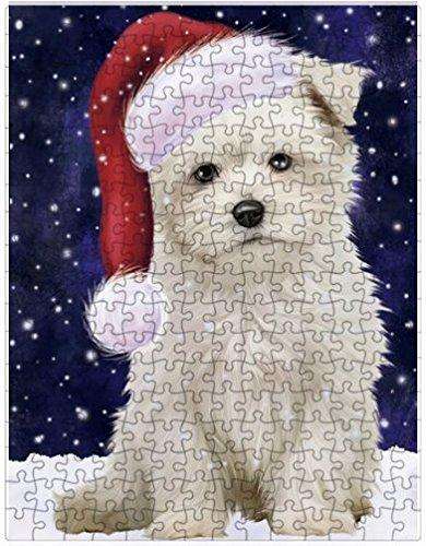 Let it Snow Christmas Holiday Maltese Dog Wearing Santa Hat Puzzle with Photo Tin D391