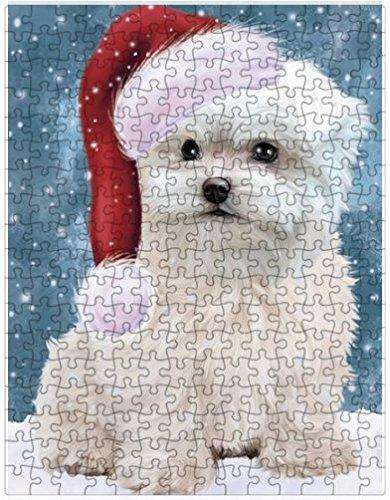 Let it Snow Christmas Holiday Maltese Dog Wearing Santa Hat Puzzle with Photo Tin D392
