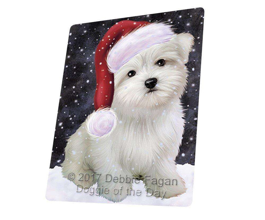 Let it Snow Christmas Holiday Maltese Dog Wearing Santa Hat Tempered Cutting Board