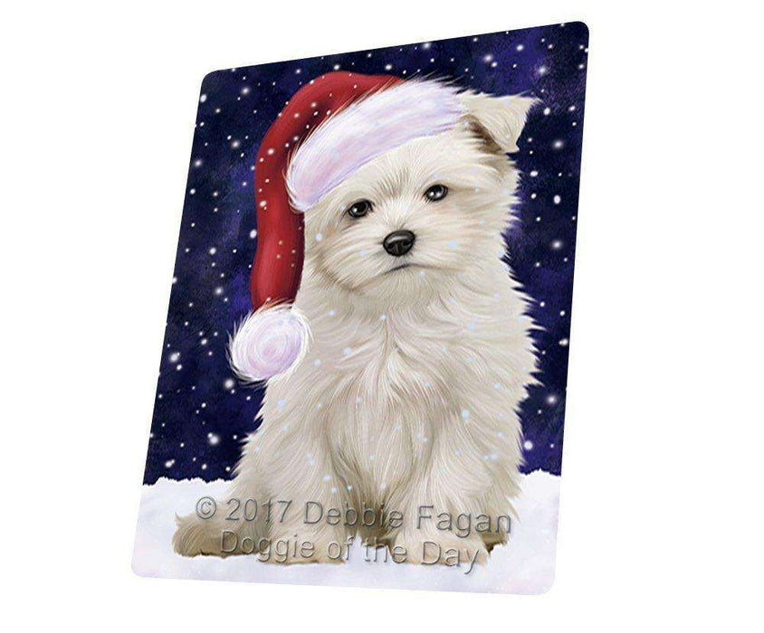 Let it Snow Christmas Holiday Maltese Dog Wearing Santa Hat Tempered Cutting Board
