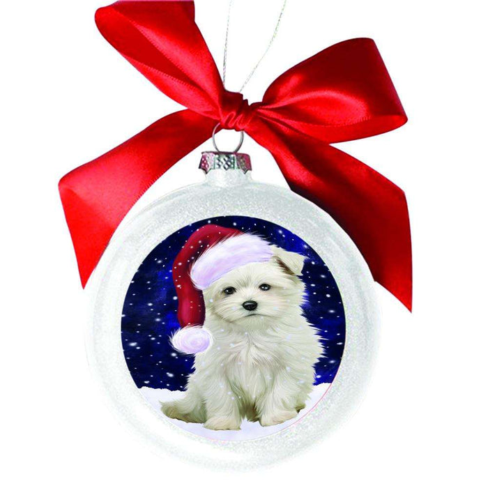Let it Snow Christmas Holiday Maltese Dog White Round Ball Christmas Ornament WBSOR48618