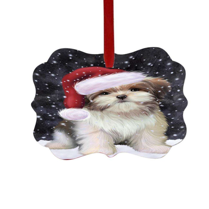 Let it Snow Christmas Holiday Malti Tzu Dog Double-Sided Photo Benelux Christmas Ornament LOR48953