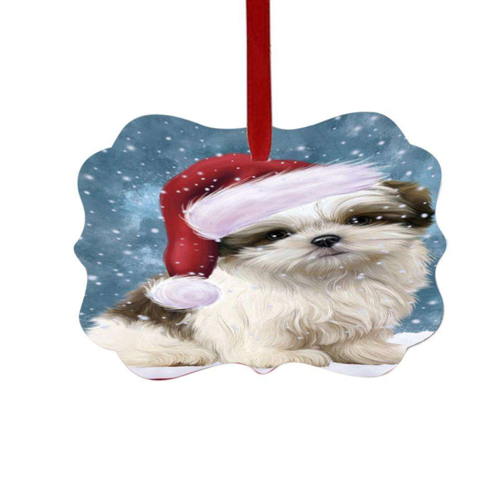 Let it Snow Christmas Holiday Malti Tzu Dog Double-Sided Photo Benelux Christmas Ornament LOR48956