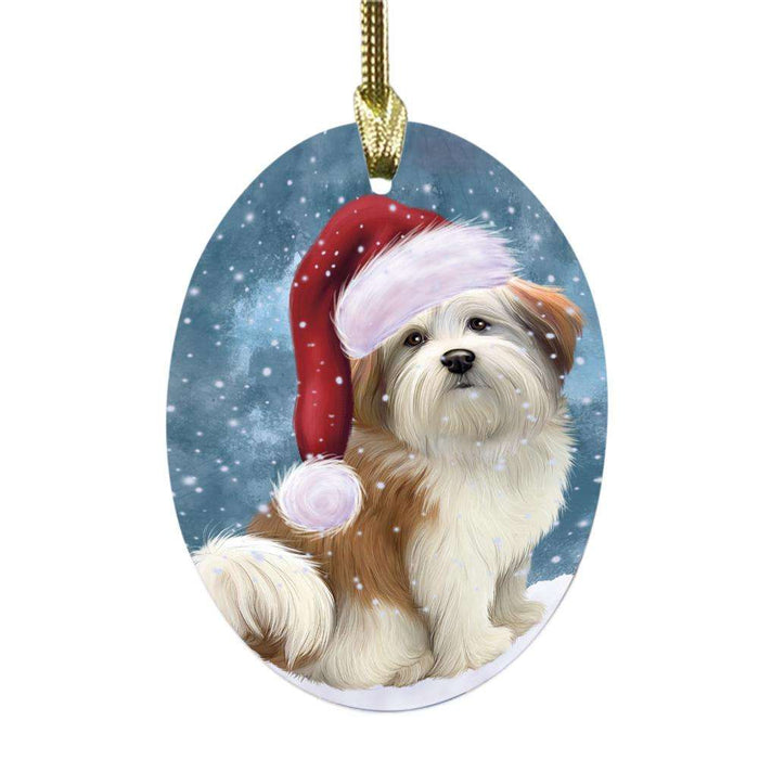 Let it Snow Christmas Holiday Malti Tzu Dog Oval Glass Christmas Ornament OGOR48959