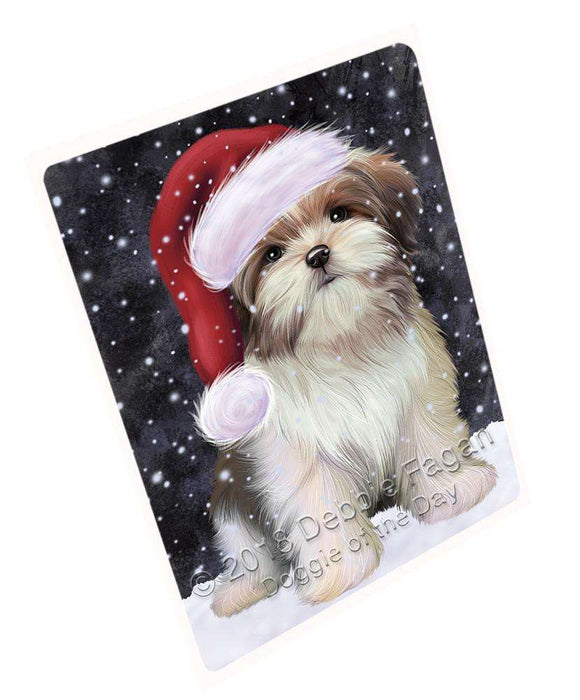 Let it Snow Christmas Holiday Malti Tzu Dog Wearing Santa Hat Blanket BLNKT106149
