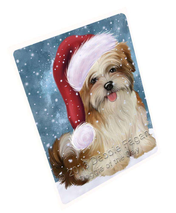 Let it Snow Christmas Holiday Malti Tzu Dog Wearing Santa Hat Blanket BLNKT106185