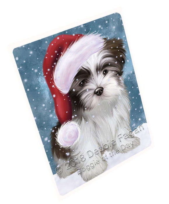 Let it Snow Christmas Holiday Malti Tzu Dog Wearing Santa Hat Blanket BLNKT106194
