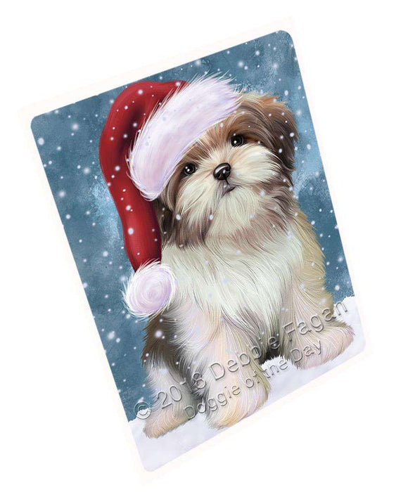 Let it Snow Christmas Holiday Malti Tzu Dog Wearing Santa Hat Blanket BLNKT106212