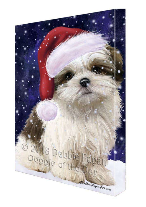 Let it Snow Christmas Holiday Malti Tzu Dog Wearing Santa Hat Canvas Print Wall Art Décor CVS106667