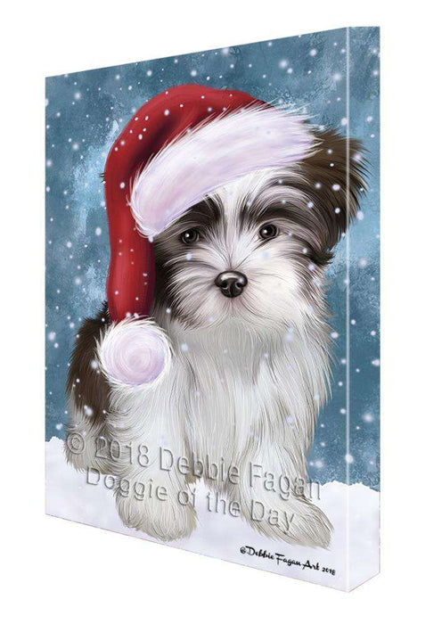 Let it Snow Christmas Holiday Malti Tzu Dog Wearing Santa Hat Canvas Print Wall Art Décor CVS106676