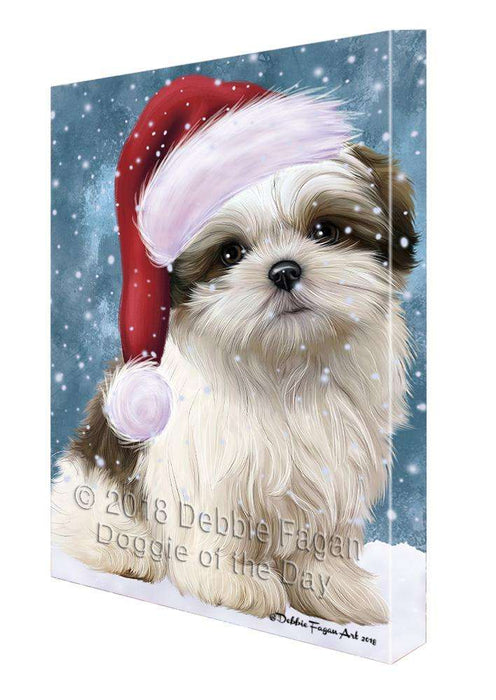 Let it Snow Christmas Holiday Malti Tzu Dog Wearing Santa Hat Canvas Print Wall Art Décor CVS106685
