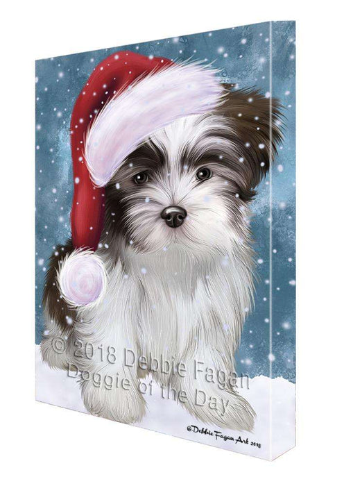Let it Snow Christmas Holiday Malti Tzu Dog Wearing Santa Hat Canvas Print Wall Art Décor CVS106703