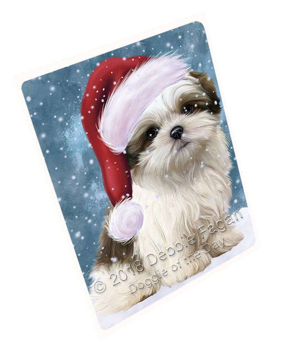 Let it Snow Christmas Holiday Malti Tzu Dog Wearing Santa Hat Cutting Board C67389