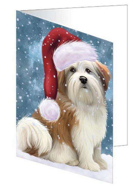 Let it Snow Christmas Holiday Malti Tzu Dog Wearing Santa Hat Handmade Artwork Assorted Pets Greeting Cards and Note Cards with Envelopes for All Occasions and Holiday Seasons GCD66983