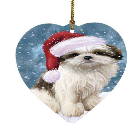 Let it Snow Christmas Holiday Malti Tzu Dog Wearing Santa Hat Heart Christmas Ornament HPOR54315