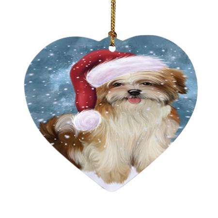 Let it Snow Christmas Holiday Malti Tzu Dog Wearing Santa Hat Heart Christmas Ornament HPOR54316
