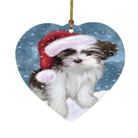 Let it Snow Christmas Holiday Malti Tzu Dog Wearing Santa Hat Heart Christmas Ornament HPOR54317