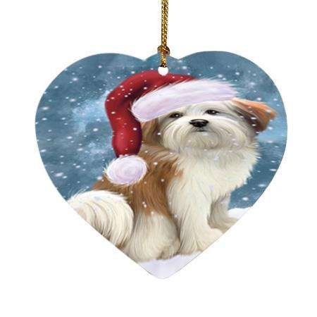 Let it Snow Christmas Holiday Malti Tzu Dog Wearing Santa Hat Heart Christmas Ornament HPOR54318