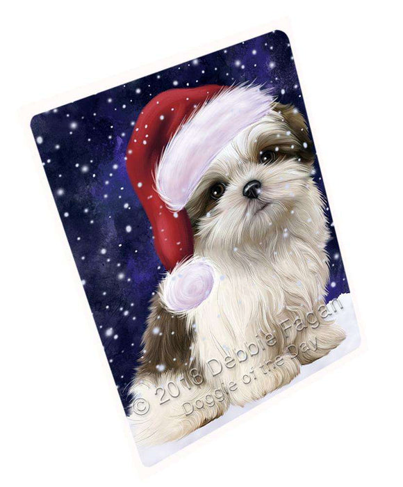 Let it Snow Christmas Holiday Malti Tzu Dog Wearing Santa Hat Large Refrigerator / Dishwasher Magnet RMAG86760