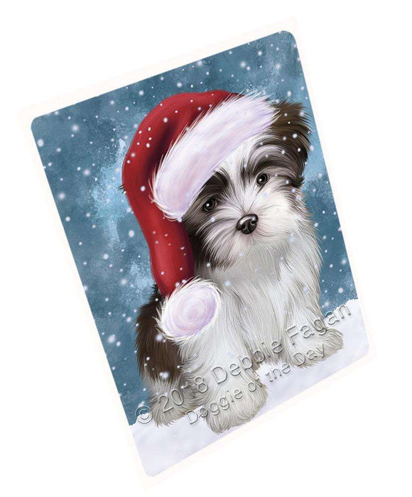Let it Snow Christmas Holiday Malti Tzu Dog Wearing Santa Hat Large Refrigerator / Dishwasher Magnet RMAG86766