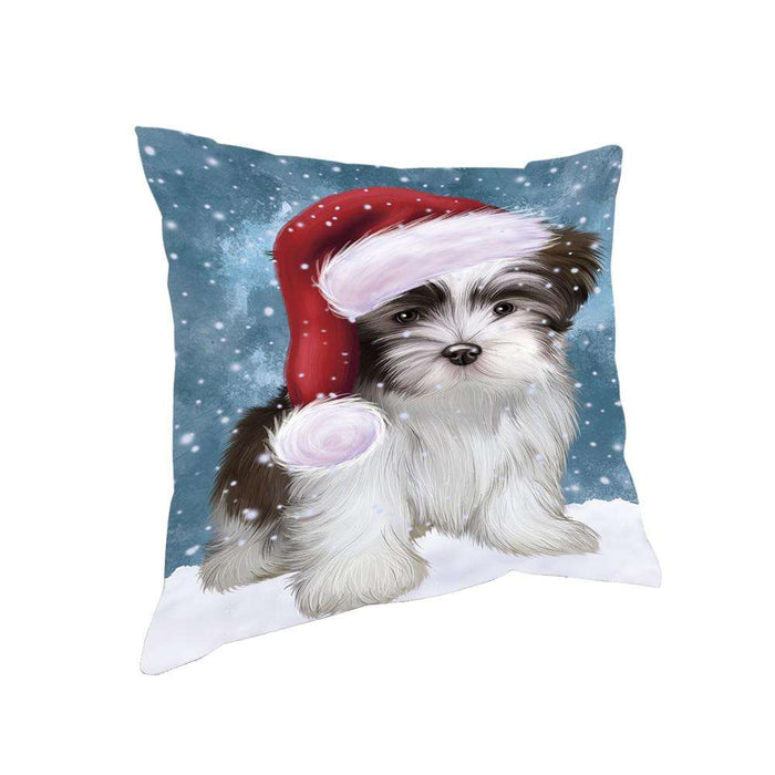 Let it Snow Christmas Holiday Malti Tzu Dog Wearing Santa Hat Pillow PIL73880