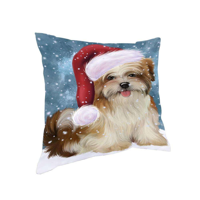 Let it Snow Christmas Holiday Malti Tzu Dog Wearing Santa Hat Pillow PIL73888