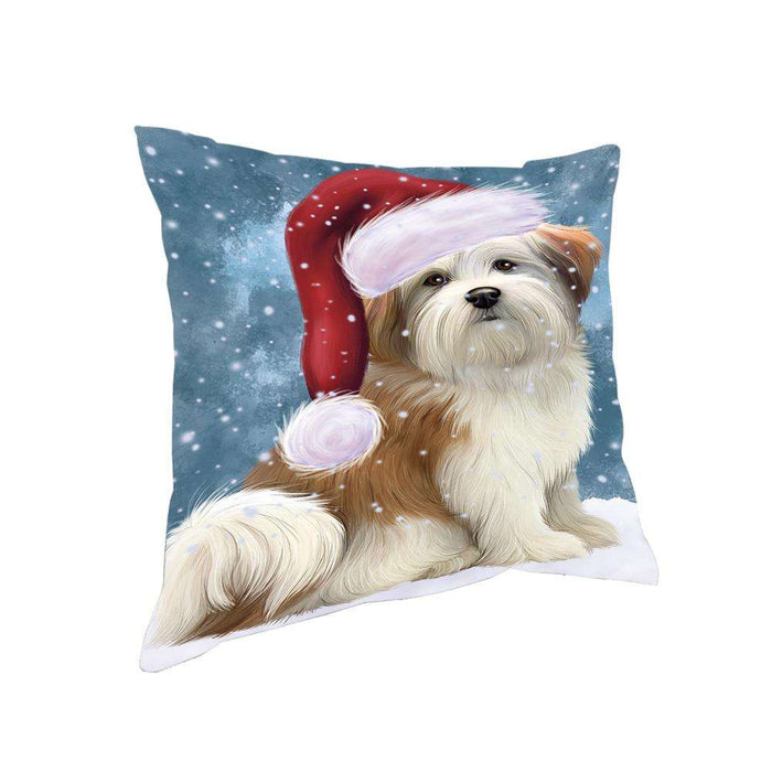 Let it Snow Christmas Holiday Malti Tzu Dog Wearing Santa Hat Pillow PIL73896