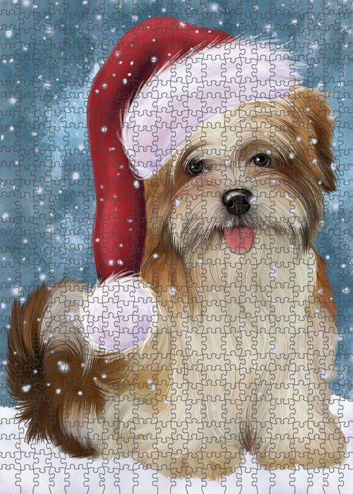 Let it Snow Christmas Holiday Malti Tzu Dog Wearing Santa Hat Puzzle with Photo Tin PUZL84420