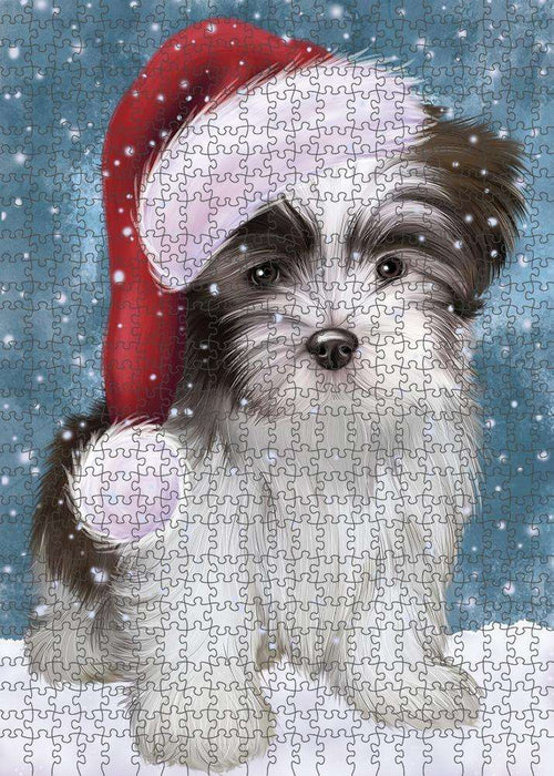Let it Snow Christmas Holiday Malti Tzu Dog Wearing Santa Hat Puzzle with Photo Tin PUZL84424
