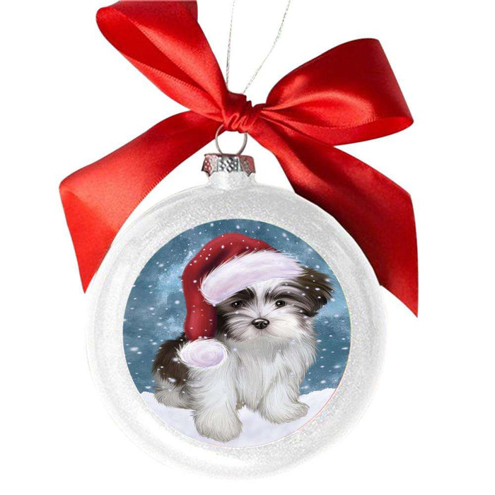 Let it Snow Christmas Holiday Malti Tzu Dog White Round Ball Christmas Ornament WBSOR48955