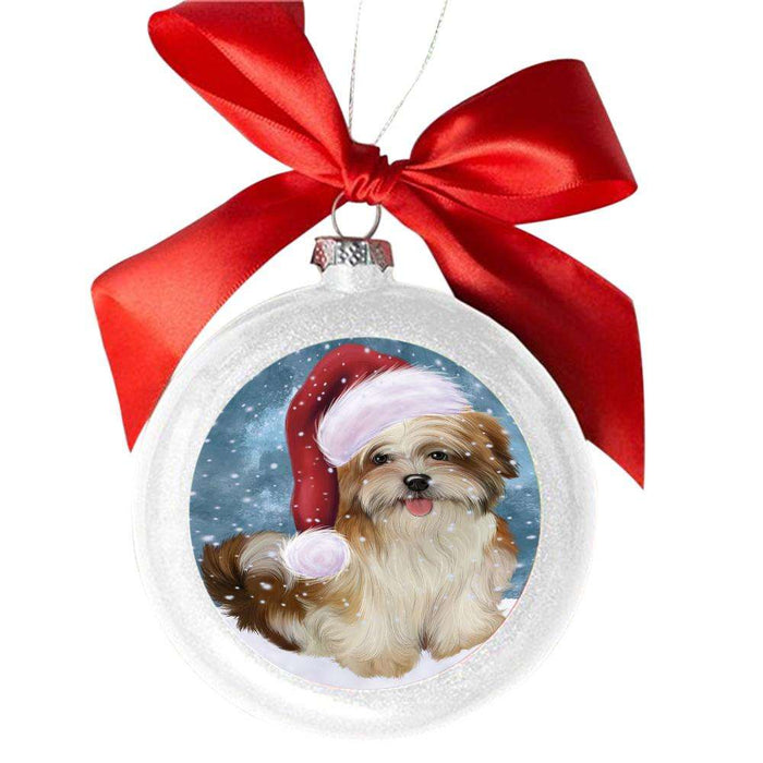 Let it Snow Christmas Holiday Malti Tzu Dog White Round Ball Christmas Ornament WBSOR48957