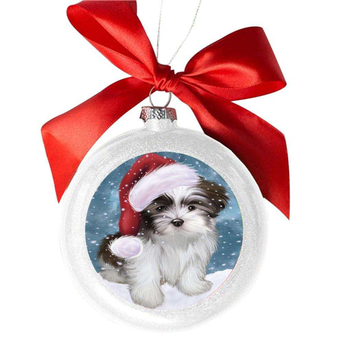 Let it Snow Christmas Holiday Malti Tzu Dog White Round Ball Christmas Ornament WBSOR48958