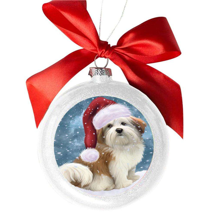 Let it Snow Christmas Holiday Malti Tzu Dog White Round Ball Christmas Ornament WBSOR48959