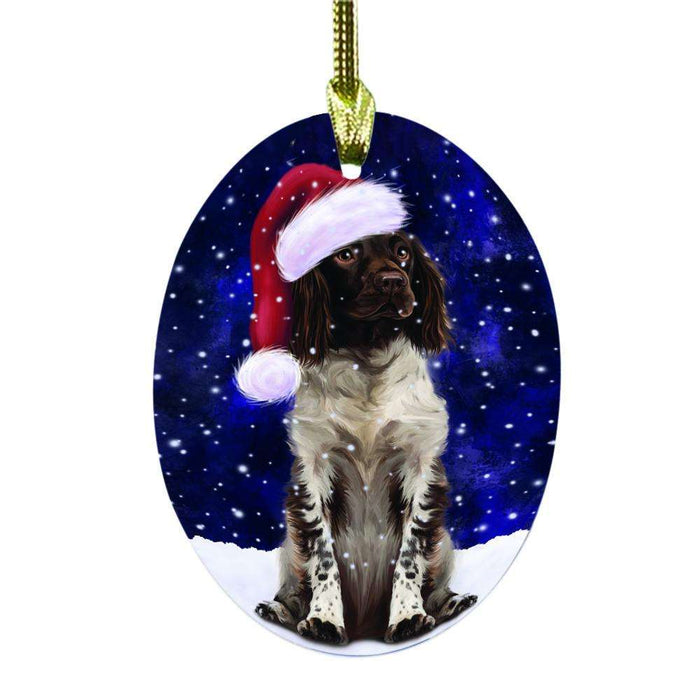 Let it Snow Christmas Holiday Munsterlander Dog Oval Glass Christmas Ornament OGOR48620