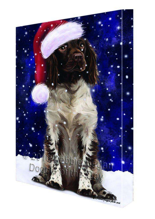 Let it Snow Christmas Holiday Munsterlander Dog Wearing Santa Hat Canvas Wall Art