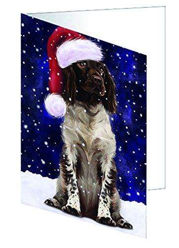 Let it Snow Christmas Holiday Munsterlander Dog Wearing Santa Hat Handmade Artwork Assorted Pets Greeting Cards and Note Cards with Envelopes for All Occasions and Holiday Seasons