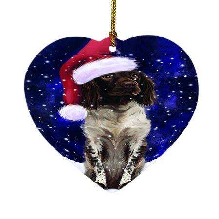 Let it Snow Christmas Holiday Munsterlander Dog Wearing Santa Hat Heart Ornament D331