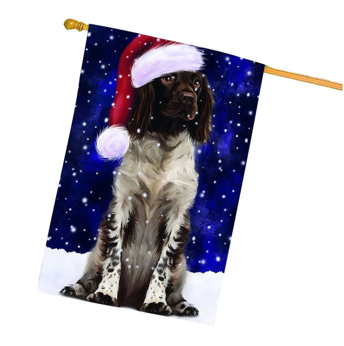 Let it Snow Christmas Holiday Munsterlander Dog Wearing Santa Hat House Flag