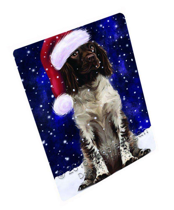 Let It Snow Christmas Holiday Munsterlander Dog Wearing Santa Hat Magnet Mini (3.5" x 2")