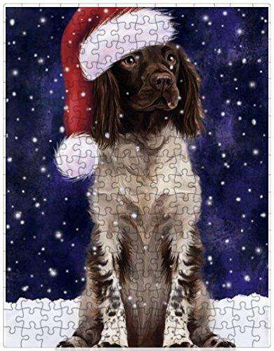 Let it Snow Christmas Holiday Munsterlander Dog Wearing Santa Hat Puzzle with Photo Tin