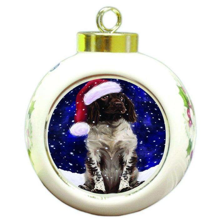Let it Snow Christmas Holiday Munsterlander Dog Wearing Santa Hat Round Ball Ornament D331