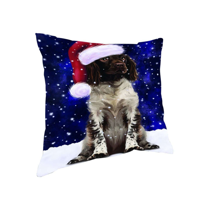 Let it Snow Christmas Holiday Munsterlander Dog Wearing Santa Hat Throw Pillow