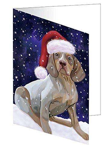 Let it Snow Christmas Holiday Navarro Dog Wearing Santa Hat Handmade Artwork Assorted Pets Greeting Cards and Note Cards with Envelopes for All Occasions and Holiday Seasons D426